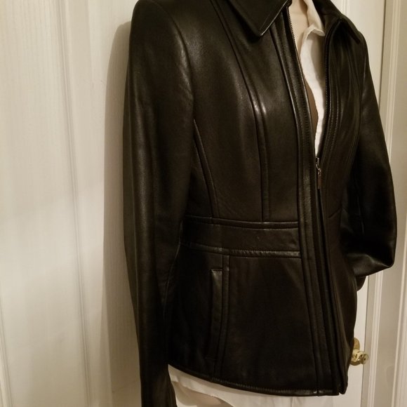Ladies black Leather Jacket by Jones NY Size Small - Picture 7 of 16